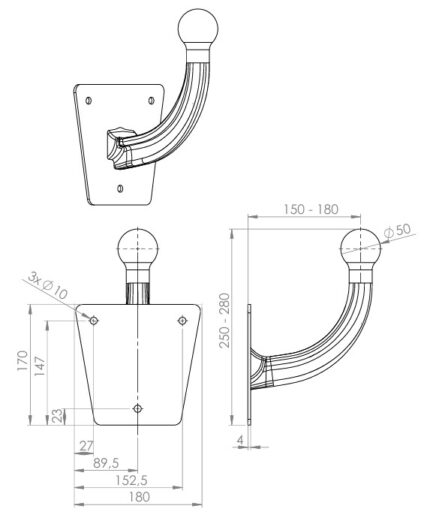 Hak garażowy – wieszak ścienny 650000029.004, rysunek techniczny z wymiarami